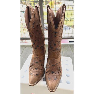 Laredo Women's Miranda Southwestern Leather Cowboy/Girl Inlay Boot size-8M